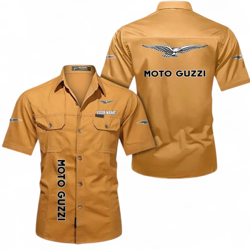 Historic Motorcycle Brand Men's Short Sleeved Cotton Shirt, Custom Name CAR392 - Turmeric