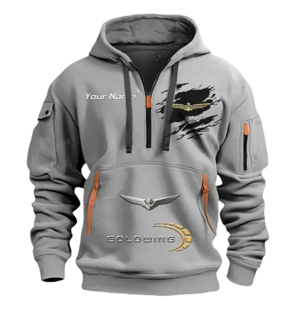 Hoodie Half Zipper Exclusive Logo Gift For Touring Bike Enthusiasts CAR113 - Gray