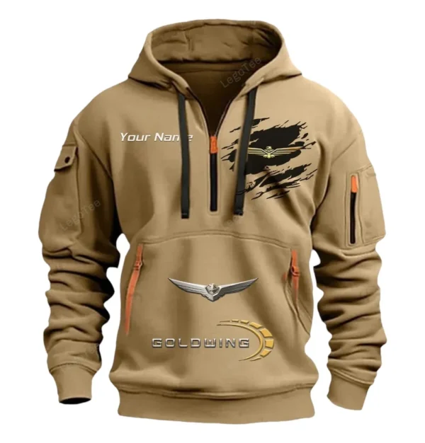 Hoodie Half Zipper Exclusive Logo Gift For Dual-Sport Motorbike Enthusiasts CAR113 - Khaki