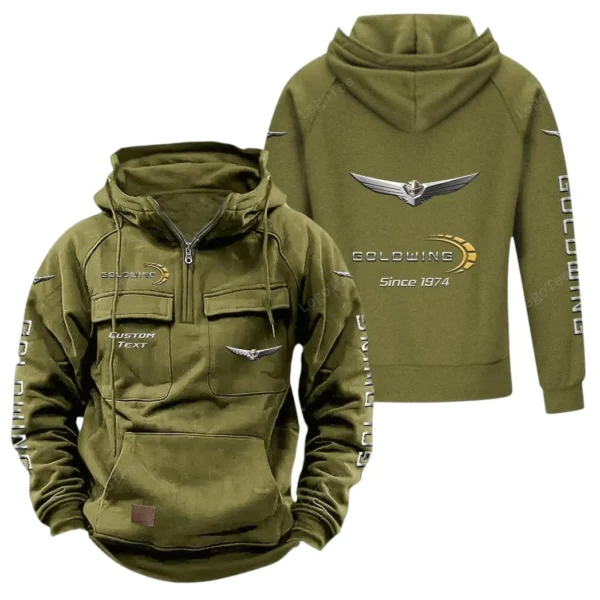 Motorcycle Tactical Quarter Zip Hoodie, Exclusive Logo Hoodie For Car Enthusiasts CAR960 - Army Green