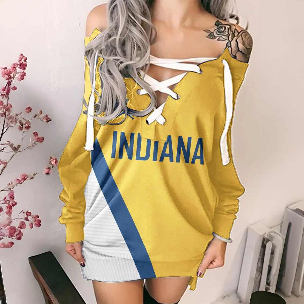 Hoop Passion Crew Lace-Up Sweatshirt For Women, Chic Everyday Hoodie Dress HVN1277