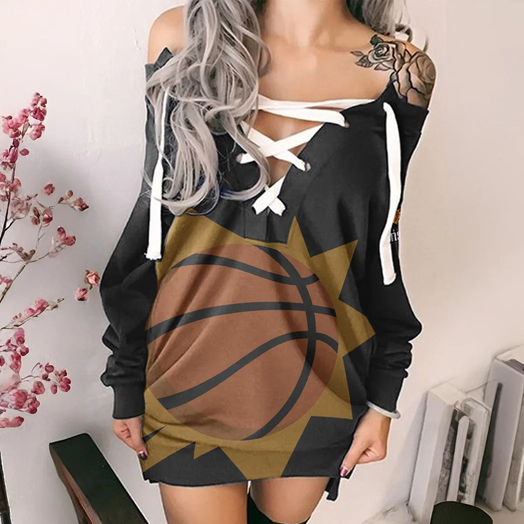 Hoop Passion Fans Lace-Up Sweatshirt For Women, Modern Lace-Up Tunic HVN1278