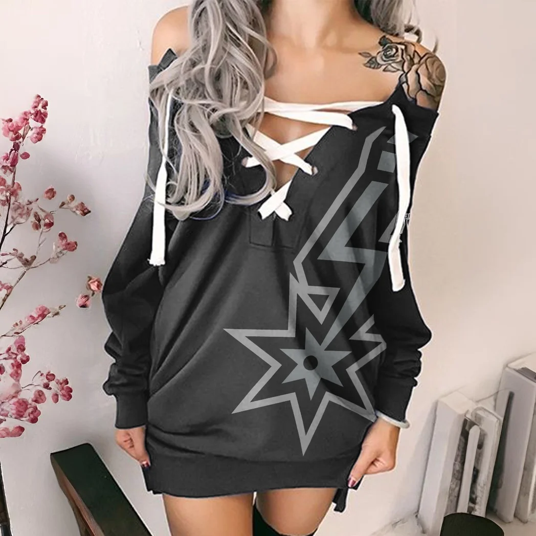 Hoop Passion Lifestyle Lace-Up Sweatshirt For Women, Sporty Chic Hoodie Dress HVN1278