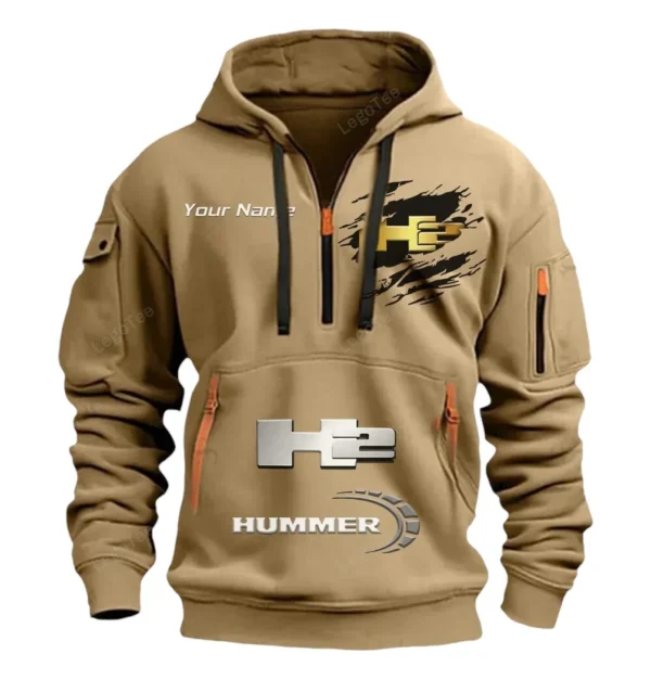 Hoodie Half Zipper Exclusive Logo Gift For Heavy-Duty 4x4 Enthusiasts CAR113 - Khaki