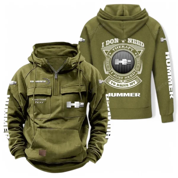 Rugged Adventure Vehicle Tactical Quarter Zip Hoodie, Exclusive Logo Hoodie For Car Enthusiasts CAR106 - Army Green