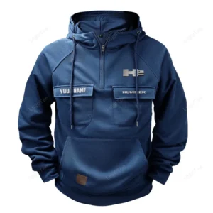 Large Off-Road SUV Tactical Quarter Zip Hoodie, Exclusive Logo Hoodie For Car Enthusiasts CAR109 - Dark Blue
