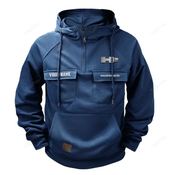 Large Off-Road SUV Tactical Quarter Zip Hoodie, Exclusive Logo Hoodie For Car Enthusiasts CAR109 - Dark Blue