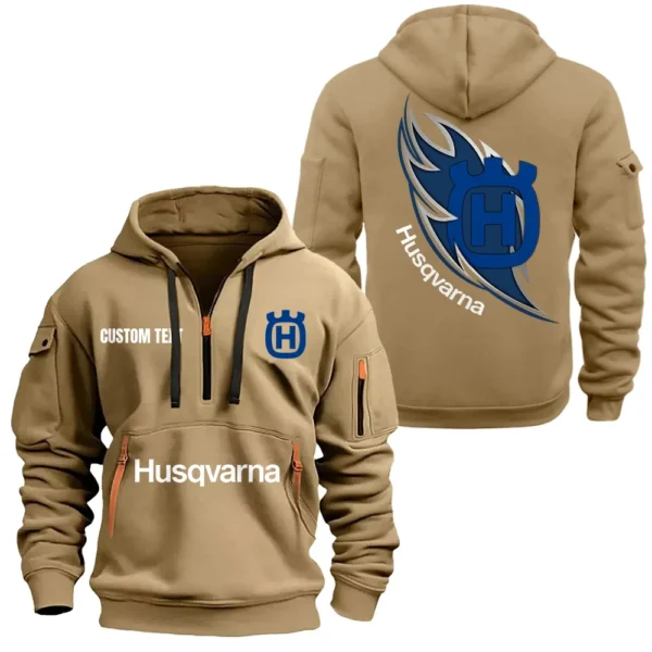 Hoodie Half Zipper Exclusive Logo Gift For Outdoor Adventure Bike Enthusiasts CAR170 - Khaki