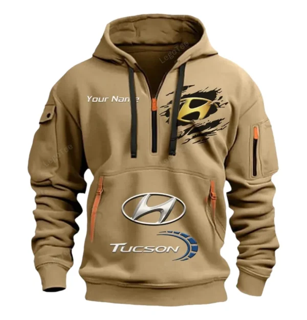 Hoodie Half Zipper Exclusive Logo Gift For City Car Enthusiasts CAR113 - Khaki