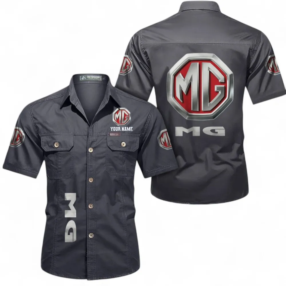 Iconic British Ride Cotton Casual Short Sleeve Shirt, Custom Name CAR392 - Gray