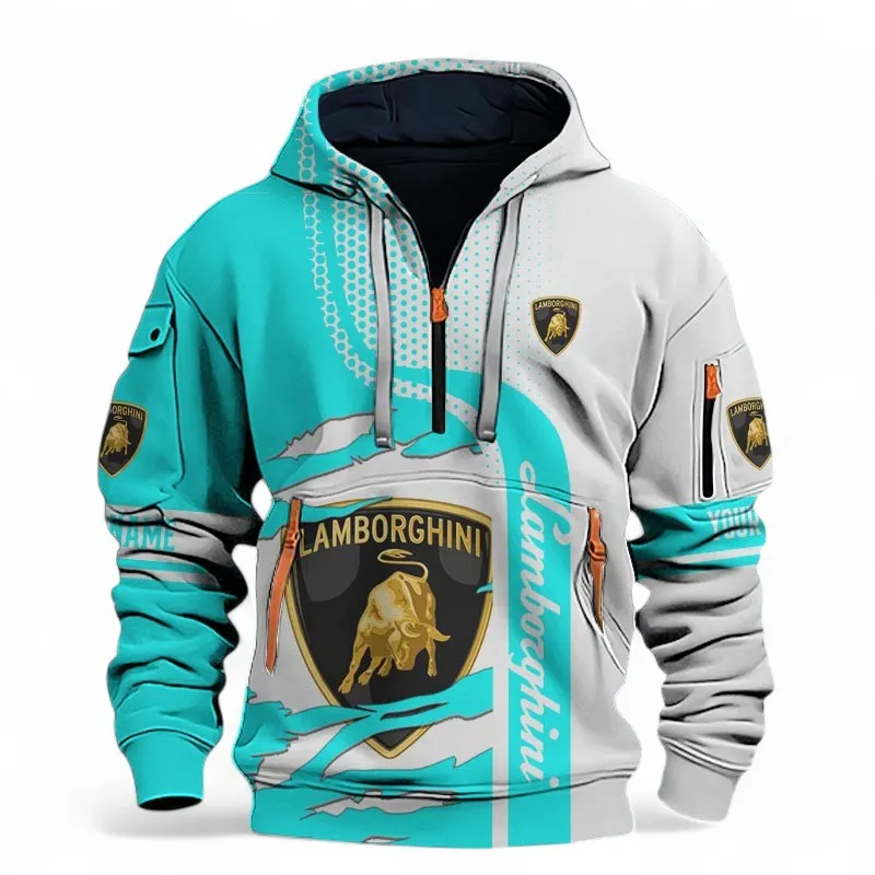 Iconic Supercar Ride Hoodie Half Zip 3D, Durable & Casual Streetwear For Car Lovers CAR396 - Cyan