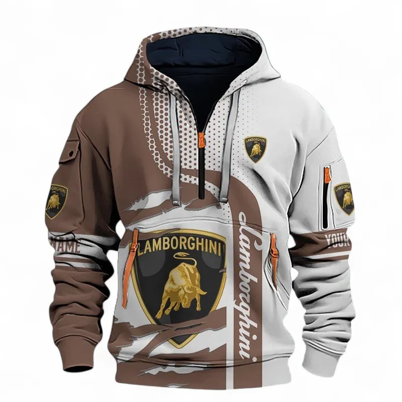 Iconic Supercar Ride Hoodie Half Zip 3D, Rugged Casual Hoodie For Car Lovers CAR396 - Brown