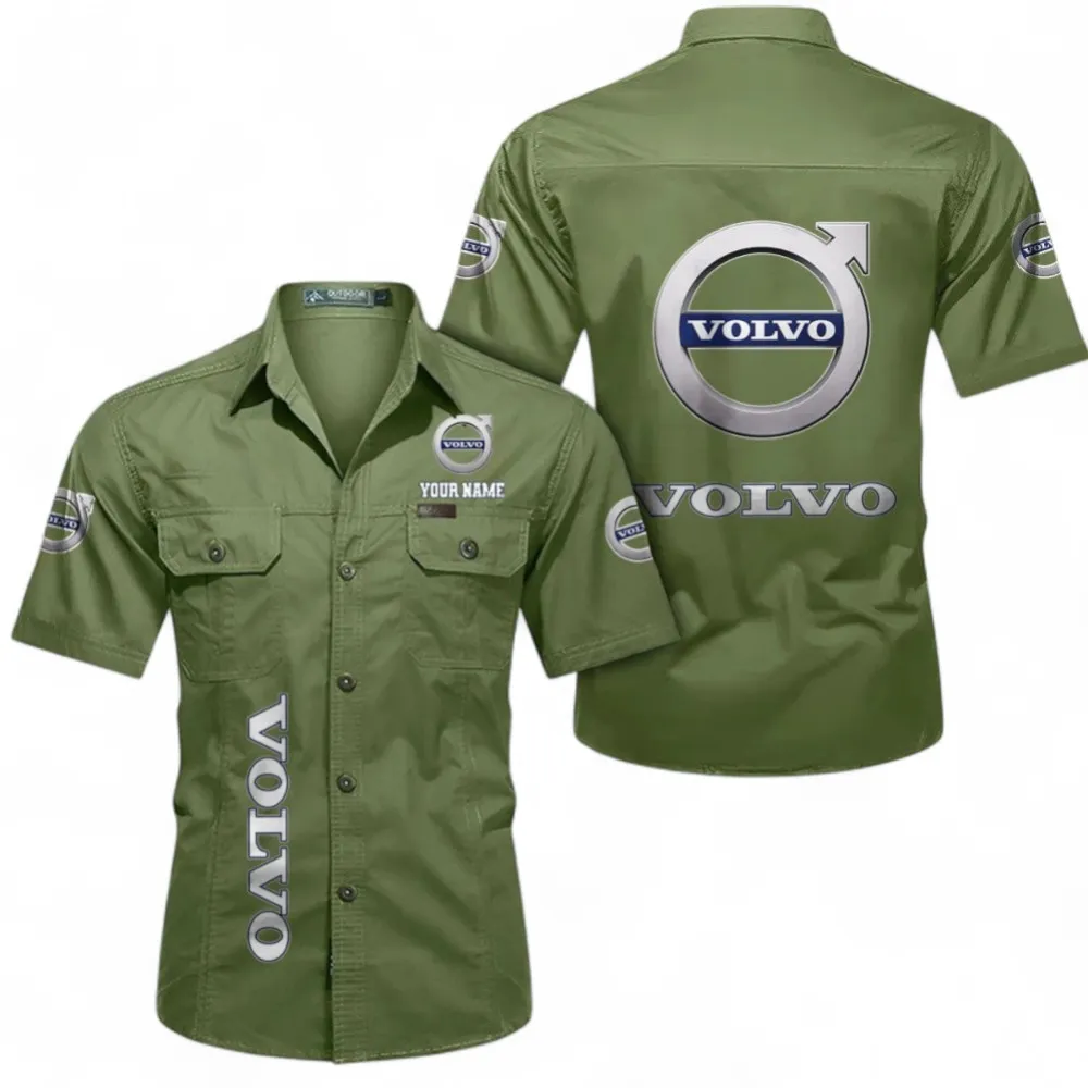 International Vehicle Manufacturer Breathable Men's Cotton Short Sleeved Shirt, Custom Name CAR392 - Fruit Green