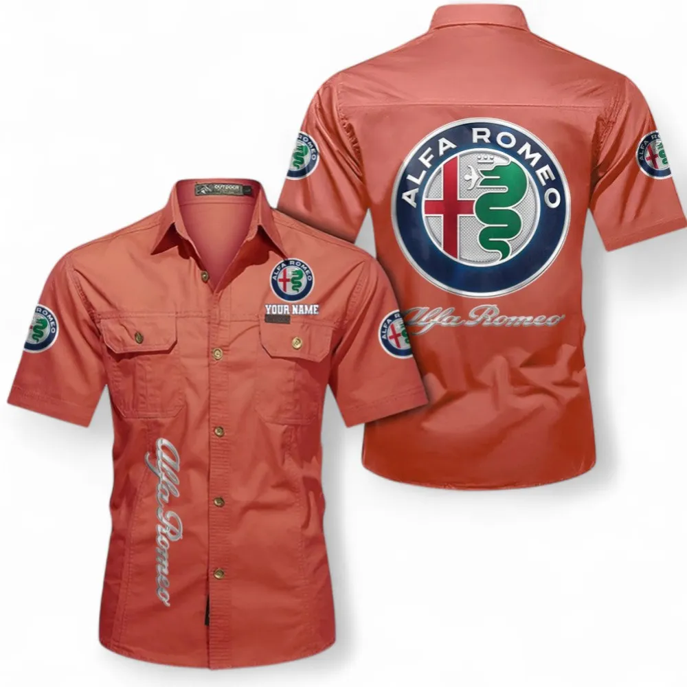 Italian Classic Casual Short Sleeve Shirt, Custom Name CAR392 - Red