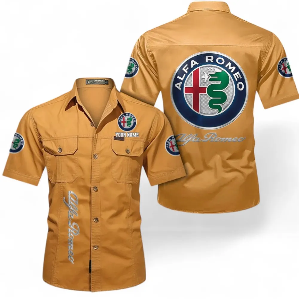 Italian Classic Men's Short Sleeved Cotton Shirt, Custom Name CAR392 - Turmeric