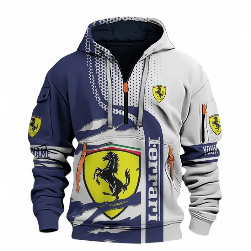 Italian Supercar Hoodie Half Zip 3D, Sporty Everyday Wear Hoodie For Car Lovers CAR396 - Blue