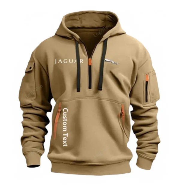 Hoodie Half Zipper Exclusive Logo Gift For Outdoor Lifestyle Vehicle Enthusiasts CAR112 - Khaki