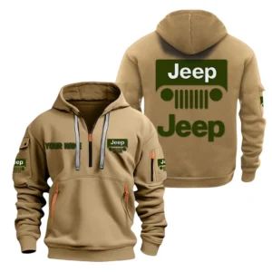 4x4 Vehicle Maker Hoodie Half Zipper, Exclusive Logo Hoodie For 4x4 Vehicle Maker Enthusiasts CAR200 - Khaki