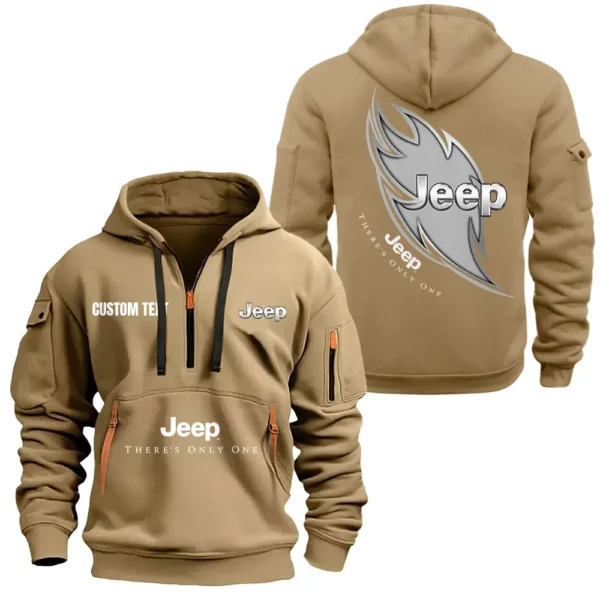 Hoodie Half Zipper Exclusive Logo Gift For Adventure Utility Vehicle Enthusiasts CAR170 - Khaki