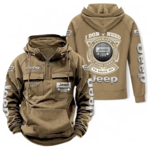 Outdoor Adventure Vehicle Tactical Quarter Zip Hoodie, Exclusive Logo Hoodie For Car Enthusiasts CAR106 - Khaki