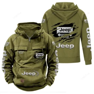 Off-Road SUV Brand Tactical Quarter Zip Hoodie, Exclusive Logo Hoodie For Car Enthusiasts CAR122 - Army Green
