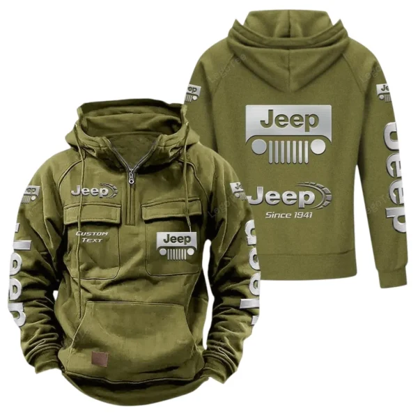 Compact Off-Road Vehicle Tactical Quarter Zip Hoodie, Exclusive Logo Hoodie For Car Enthusiasts CAR960 - Army Green