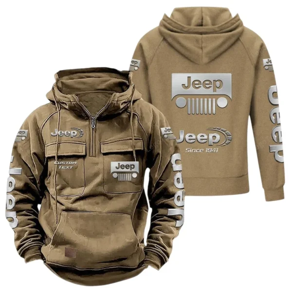 4x4 Vehicle Maker Tactical Quarter Zip Hoodie, Exclusive Logo Hoodie For Car Enthusiasts CAR960 - Khaki