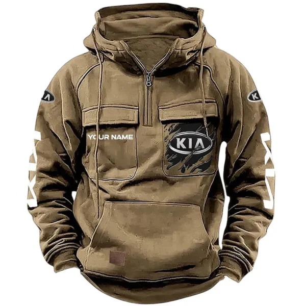 Family Sedan Tactical Quarter Zip Hoodie, Exclusive Logo Hoodie For Car Enthusiasts CAR164 - Khaki