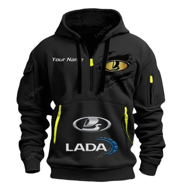 Hoodie Half Zipper Exclusive Logo Gift For Affordable Sedan Enthusiasts CAR113 - Black