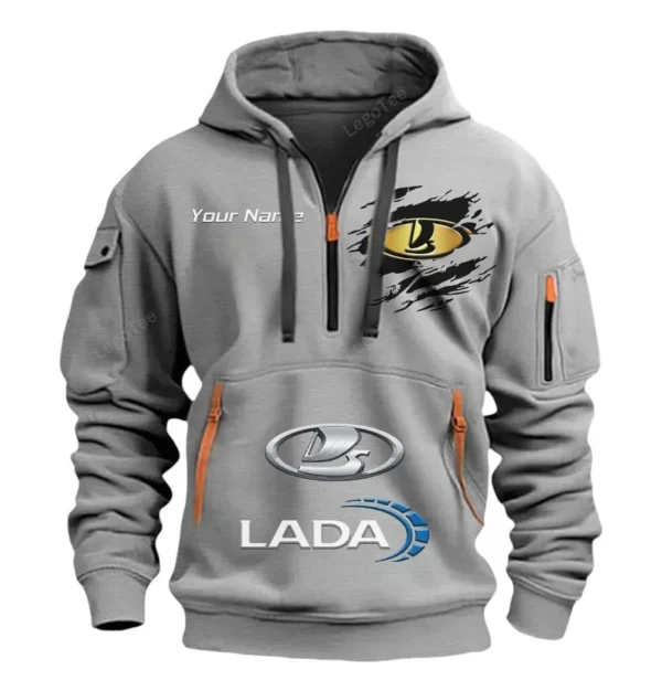Hoodie Half Zipper Exclusive Logo Gift For Compact Car Enthusiasts CAR113 - Gray