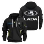 Hatchback Hoodie Half Zipper, All Over Print Hoodie Gift For Hatchback Enthusiasts CAR200 - Black