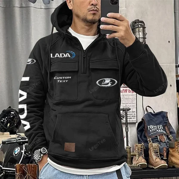 Budget Vehicle Tactical Quarter Zip Hoodie, Exclusive Logo Hoodie For Car Enthusiasts CAR106 - Black - Image 2