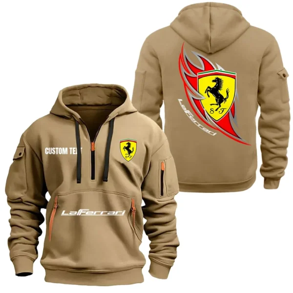 Sports Auto Hoodie Half Zipper, All Over Print Hoodie Gift For Sports Auto Enthusiasts CAR170 - Khaki