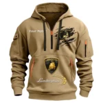 Hoodie Half Zipper Exclusive Logo Gift For Car High-Performance Enthusiasts CAR113 - Khaki