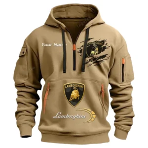 Hoodie Half Zipper Exclusive Logo Gift For Car High-Performance Enthusiasts CAR113 - Khaki