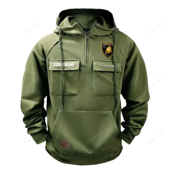 Italian Speed Machine Tactical Quarter Zip Hoodie, Exclusive Logo Hoodie For Car Enthusiasts CAR109 - Army Green