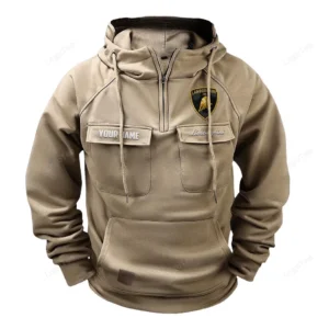 Two-Door Sports Coupe Tactical Quarter Zip Hoodie, Exclusive Logo Hoodie For Car Enthusiasts CAR109 - Khaki