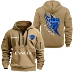 Retro Car Hoodie Half Zipper, All Over Print Hoodie Gift For Retro Car Enthusiasts CAR170 - Khaki