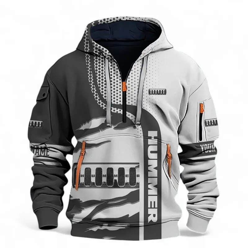 Large Off-Road Vehicle Hoodie Half Zip 3D, Adventure-Ready Streetwear For Car Lovers CAR396 - Black