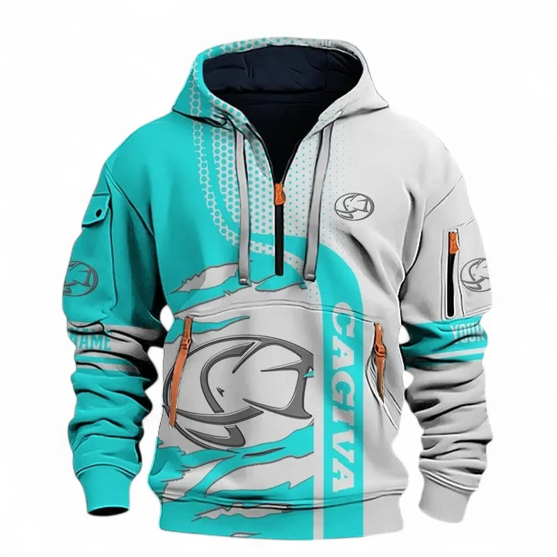 Lightweight Motorcycle Hoodie Half Zip 3D, Sporty & Casual  Hoodie For Car Lovers CAR398 - Cyan
