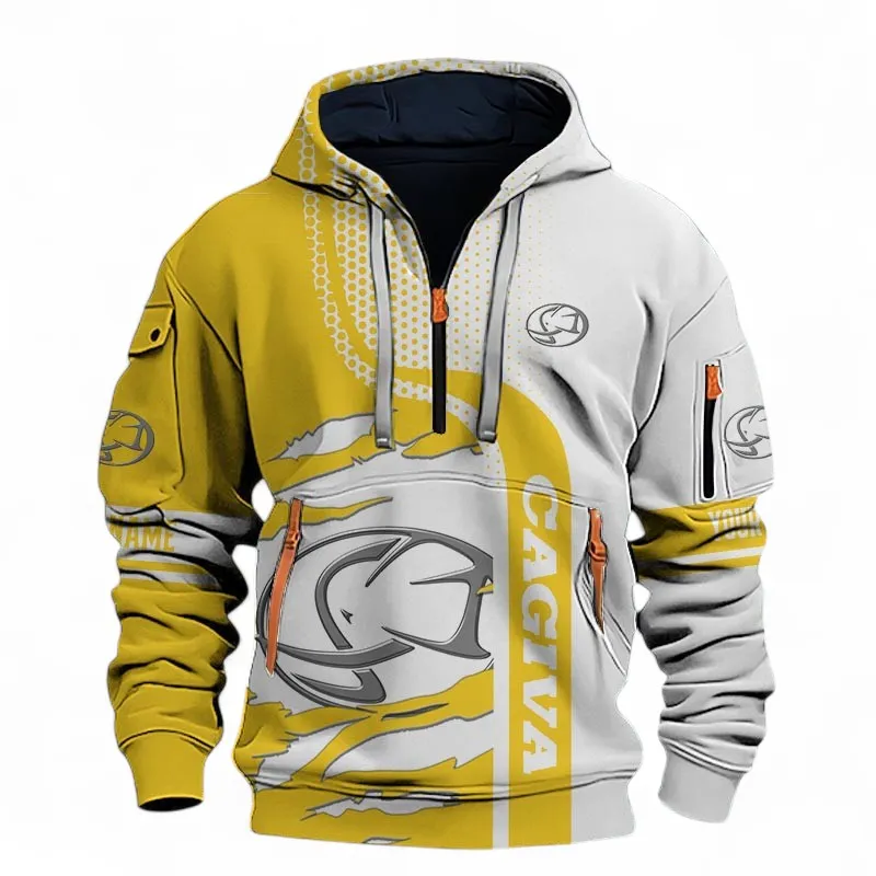 Lightweight Motorcycle Hoodie Half Zip 3D, Streetwear Outfit For Car Lovers CAR398 - Yellow