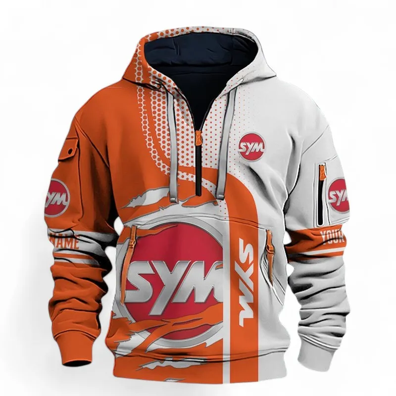 Lightweight Scooter Hoodie Half Zip 3D, Comfortable Street Hoodie For Motor Lovers CAR398 - Orange