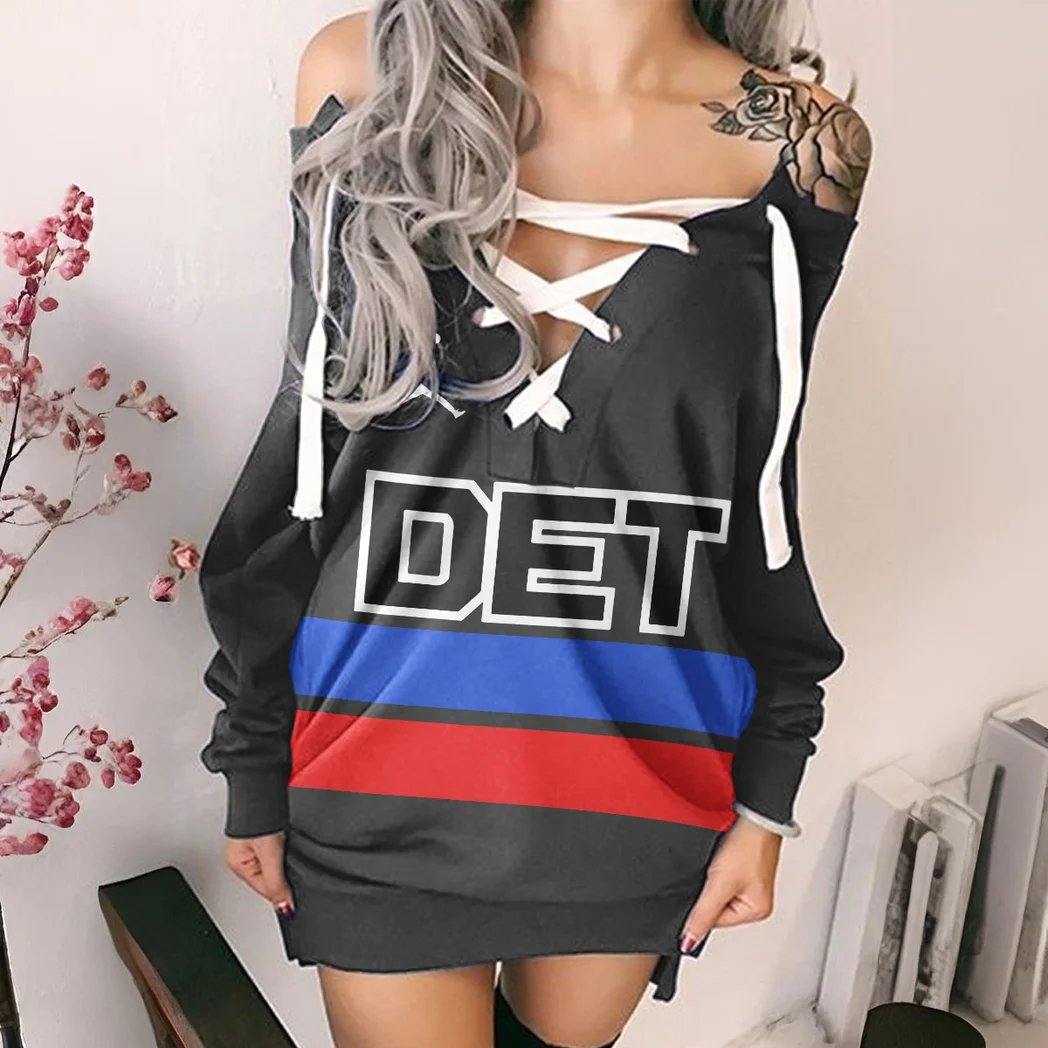 Loyal Hoop Fans Lace-Up Sweatshirt For Women, Feminine Lace-Up Hoodie Dress HVN1277