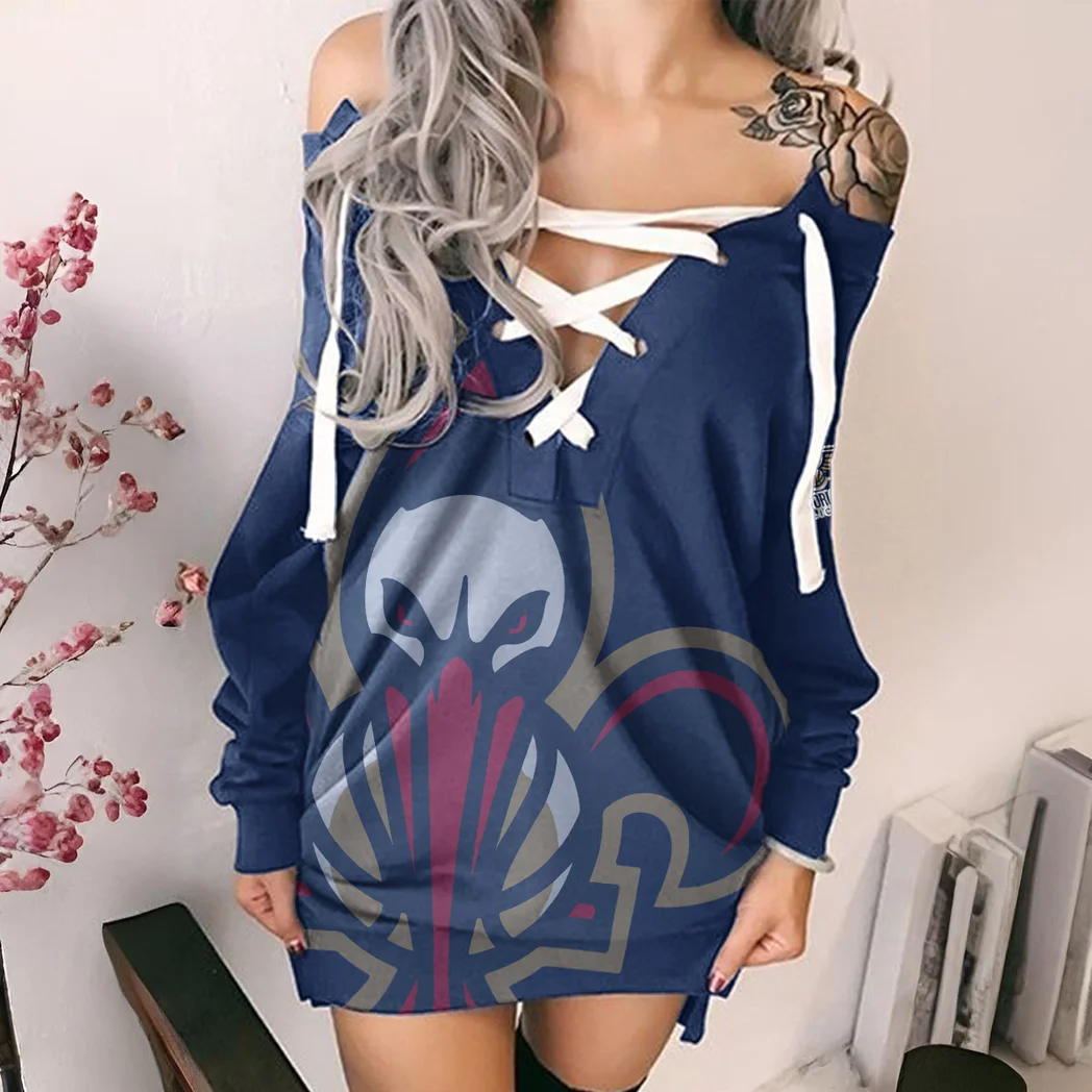 Loyal Slam Crew Lace-Up Sweatshirt For Women, Trendy Streetwear Hoodie Dress HVN1278