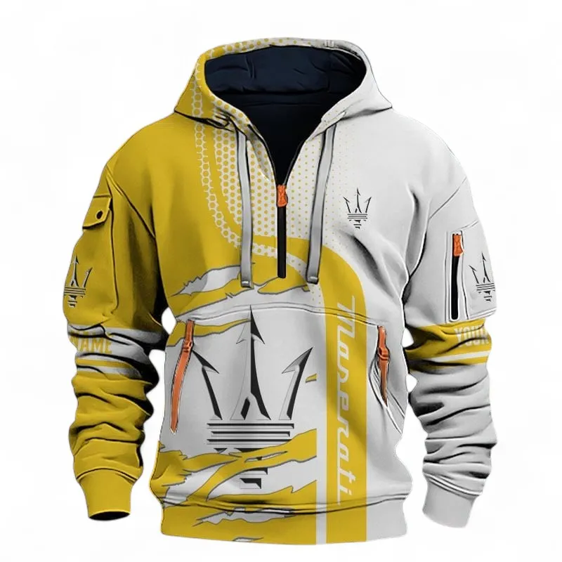Luxury Car Hoodie Half Zip 3D, Rugged & Sporty Hoodie For Car Lovers CAR396 - Yellow
