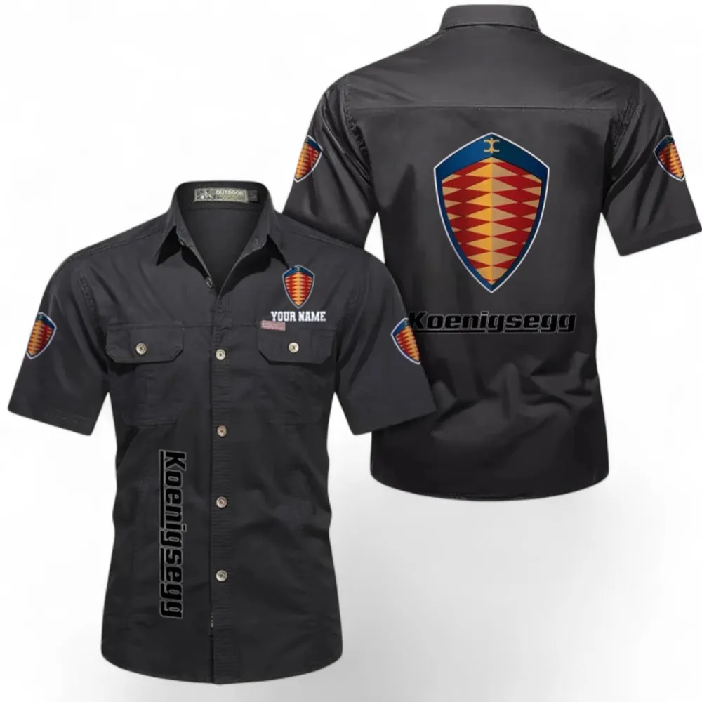 Luxury Performance Machine Men's Cotton Casual Short Sleeve Shirt, Custom Name CAR392 - Black