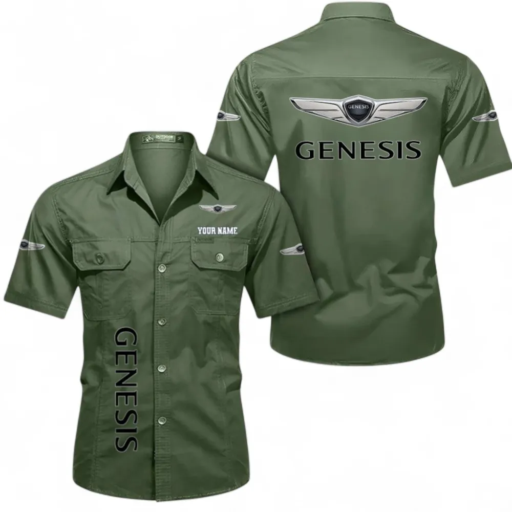 Luxury Sedan Men's Cotton Short Sleeved Shirt, Custom Name CAR392 - Army Green
