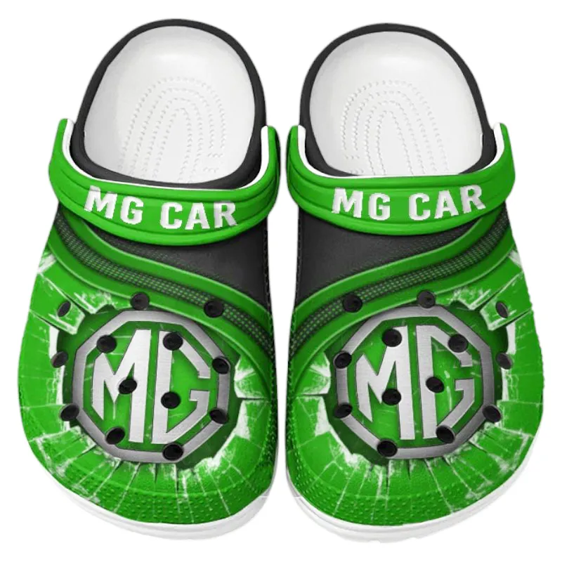 Luxury Sports Sedan Lover’s All Over Print Clog, Slip-On Shoes for Daily Comfort and Garage Style CAR188 - Green