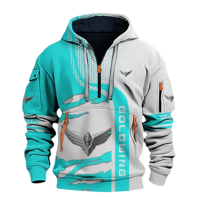 Luxury Touring Bike Hoodie Half Zip 3D, Sporty Everyday Wear Hoodie For Car Lovers CAR398 - Cyan