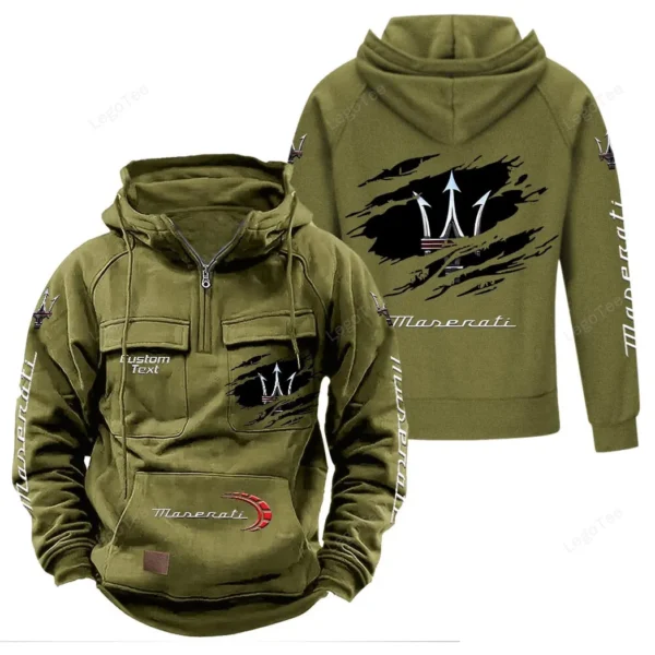 Luxury Car Tactical Quarter Zip Hoodie, Exclusive Logo Hoodie For Car Enthusiasts CAR122 - Army Green
